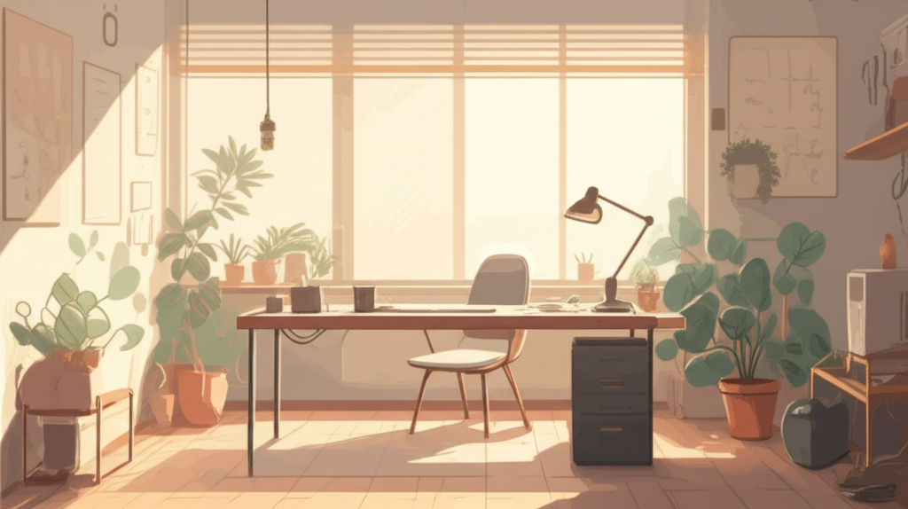 明るいワークスペースのイラスト